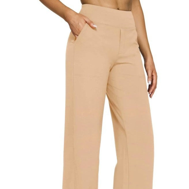 Pocket Knitted Straight High Waist Trousers